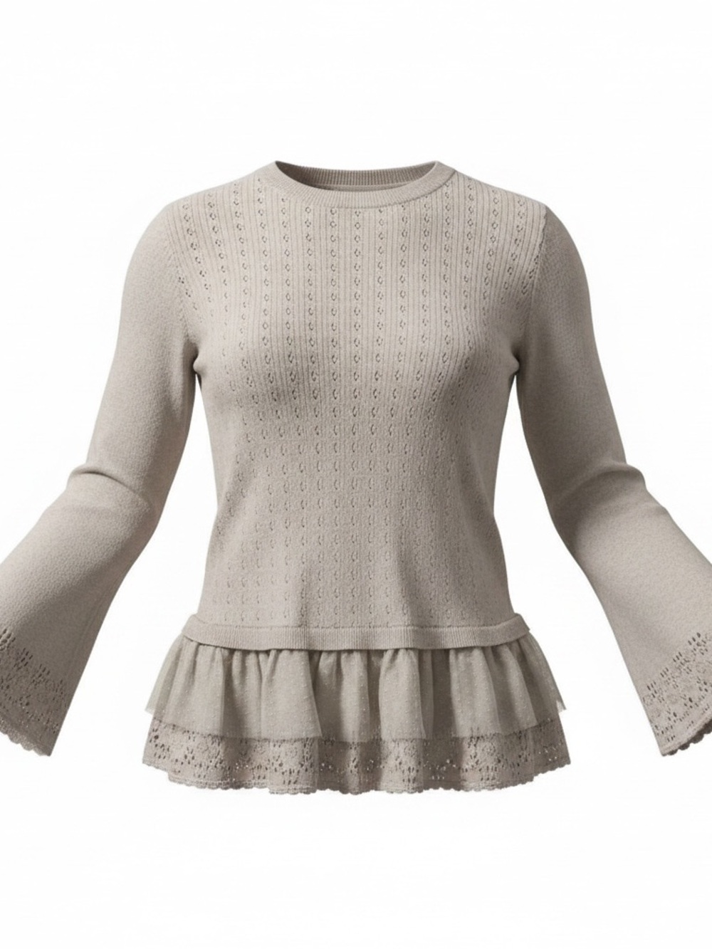 LC Lauren Conrad Taupe Ruffle-Hem Knit Top